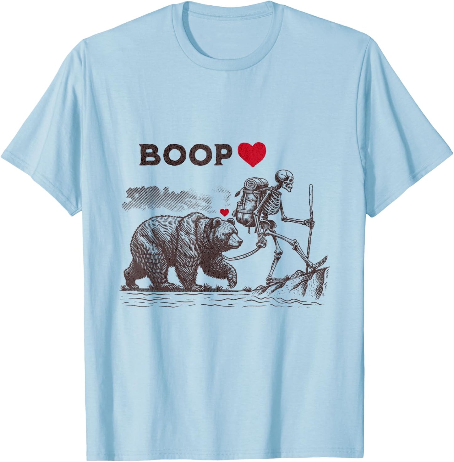 Retro Bear Skeleton Boop Bear Funny Halloween Girl Men Women T-Shirt - T-Shirt | Light Blue