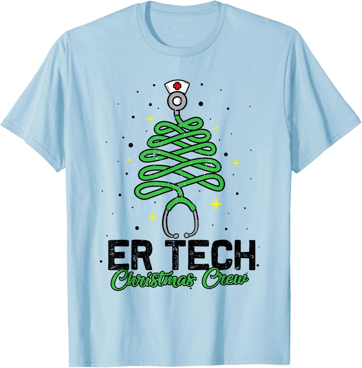 ER Tech Christmas Crew Cute Christmas Tree Xmas Lights Nurse T-Shirt - T-Shirt | Light Blue