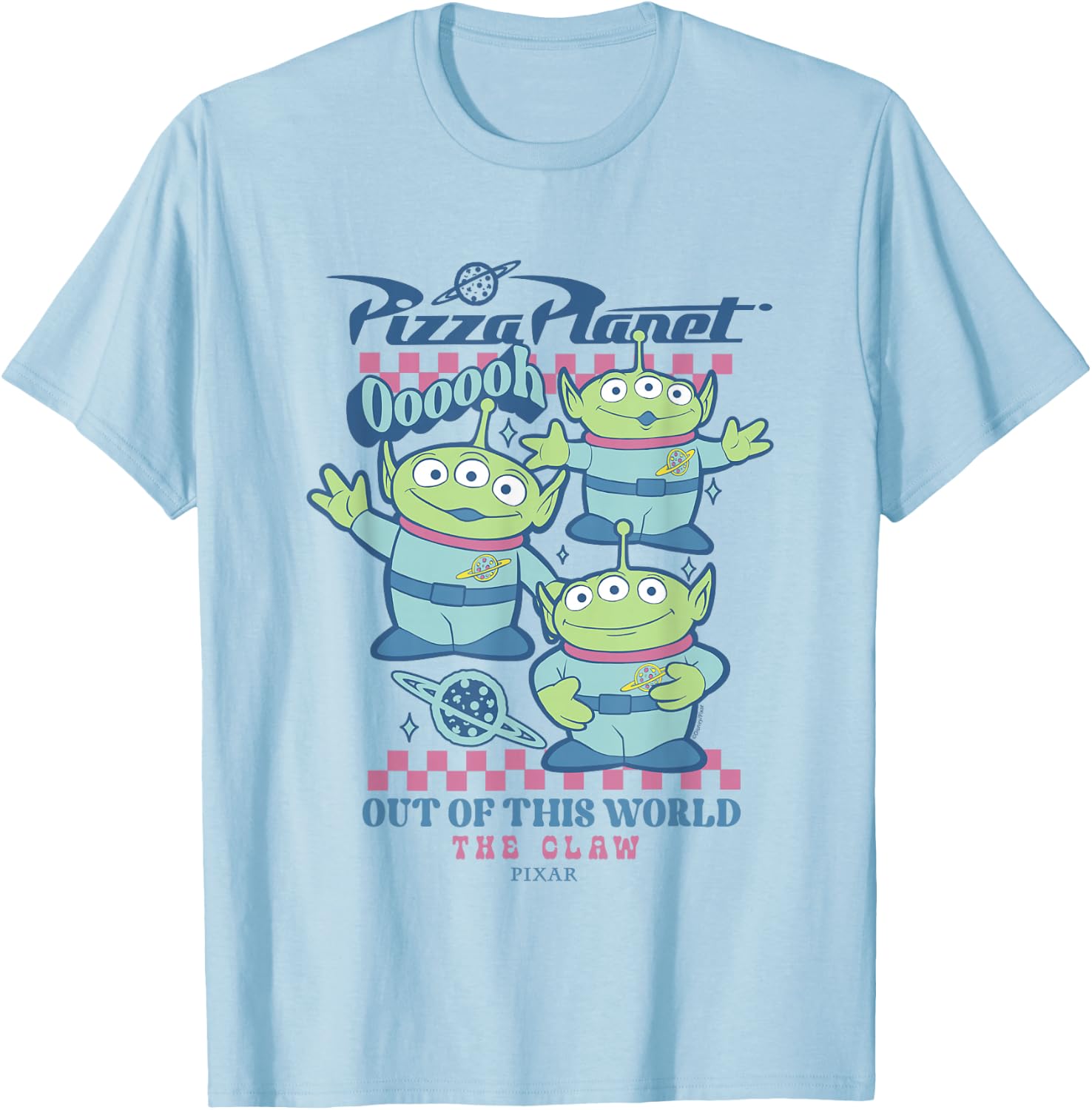 Disney Pixar Toy Story Pizza Planet Aliens The Claw Retro T-Shirt - T-Shirt | Light Blue