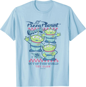 Disney Pixar Toy Story Pizza Planet Aliens The Claw Retro T-Shirt - T-Shirt | Light Blue