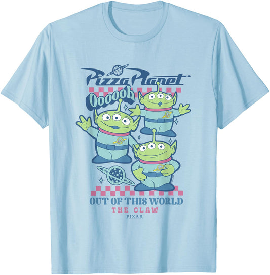 Disney Pixar Toy Story Pizza Planet Aliens The Claw Retro T-Shirt - T-Shirt | Light Blue