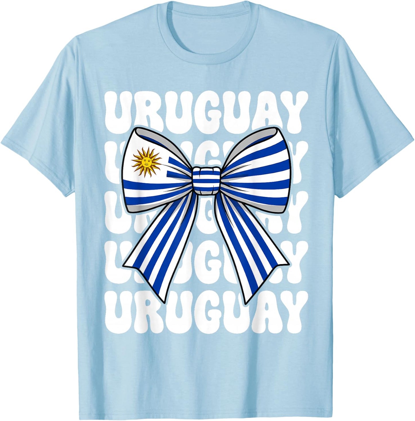 Uruguay Flag Coquette Bow Retro Uruguaya Uruguayan Girl T-Shirt - T-Shirt | Light Blue
