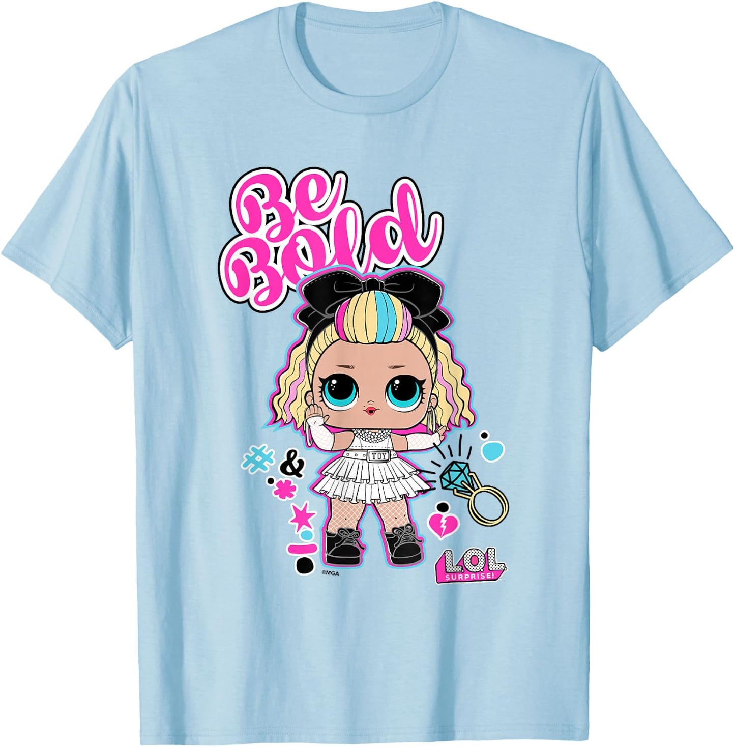LOL Surprise Cute 80's B.B. Doll Be Bold Colorful Chest Logo T-Shirt - T-Shirt | Light Blue