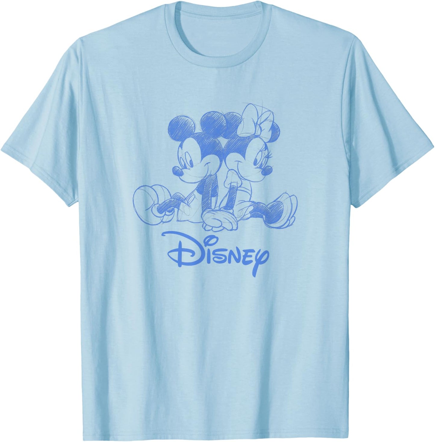 Disney Mickey Mouse and Minnie Sketch with Logo T-Shirt - T-Shirt | Light Blue