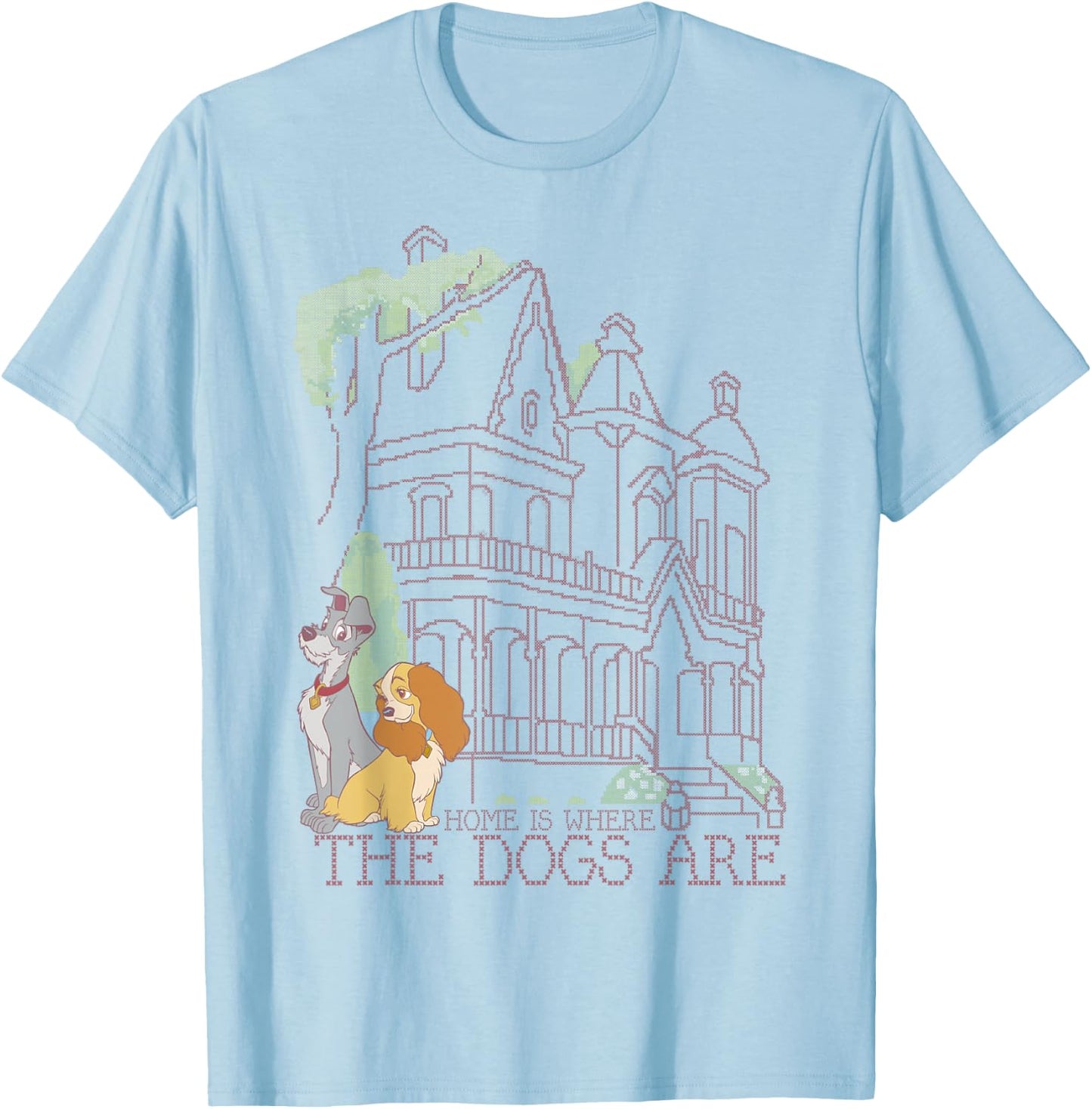 Disney Lady and The Tramp Home is Where The Dogs are T-Shirt - T-Shirt | Light Blue