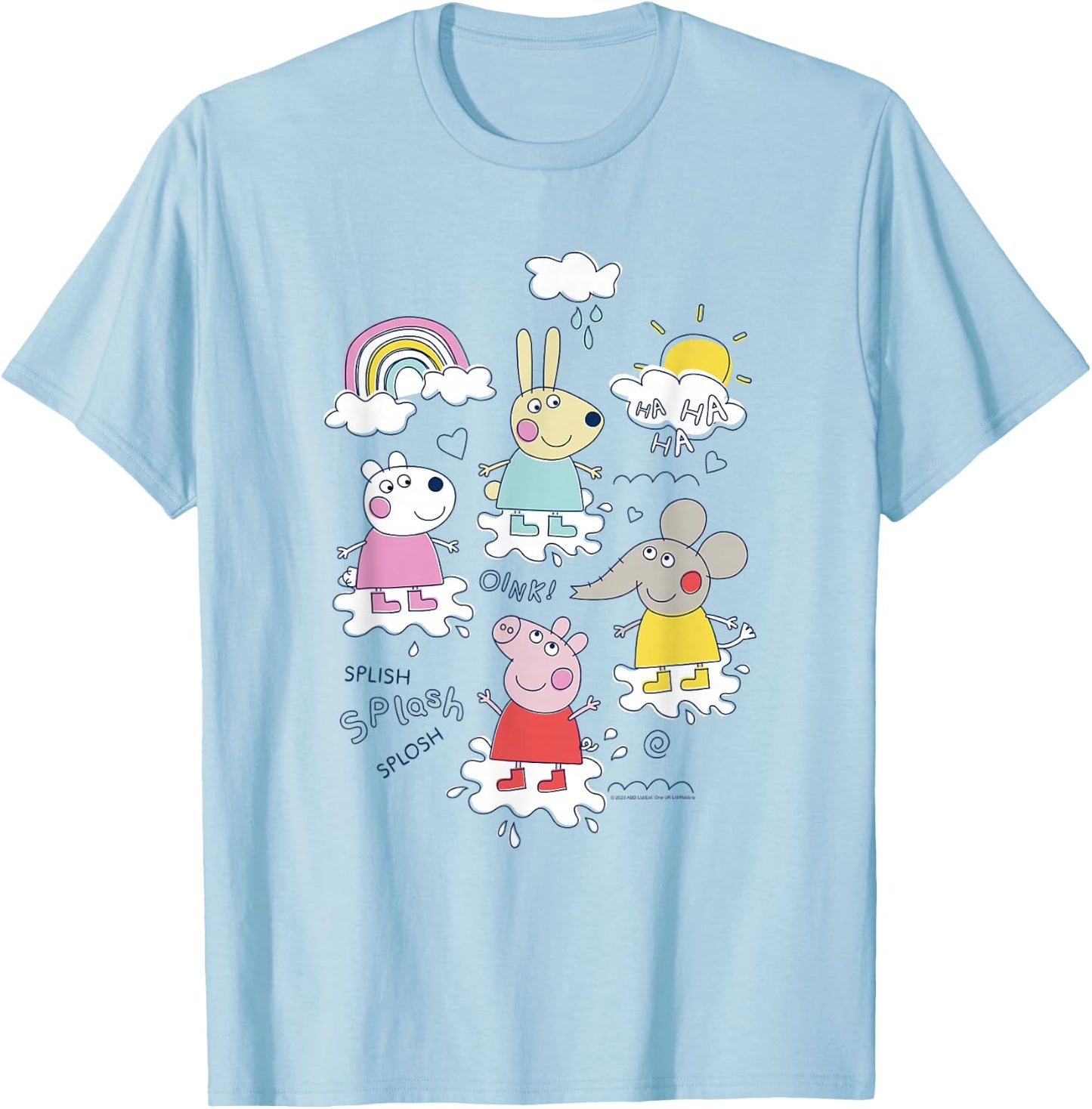 Peppa Pig Splish Splash Splosh Friends Playing In Puddles T-Shirt - T-Shirt | Light Blue