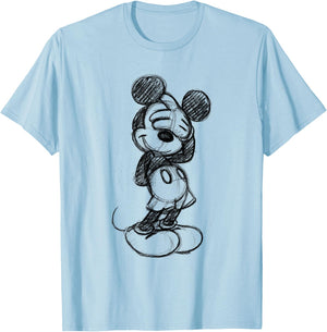 Disney Mickey Mouse Shy Sketch in Black , White T-Shirt - T-Shirt | Light Blue