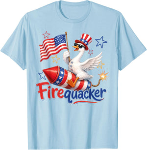 Did Someone Say Firequacker Funny Patriotic Goose 4th July T-Shirt - T-Shirt | Light Blue
