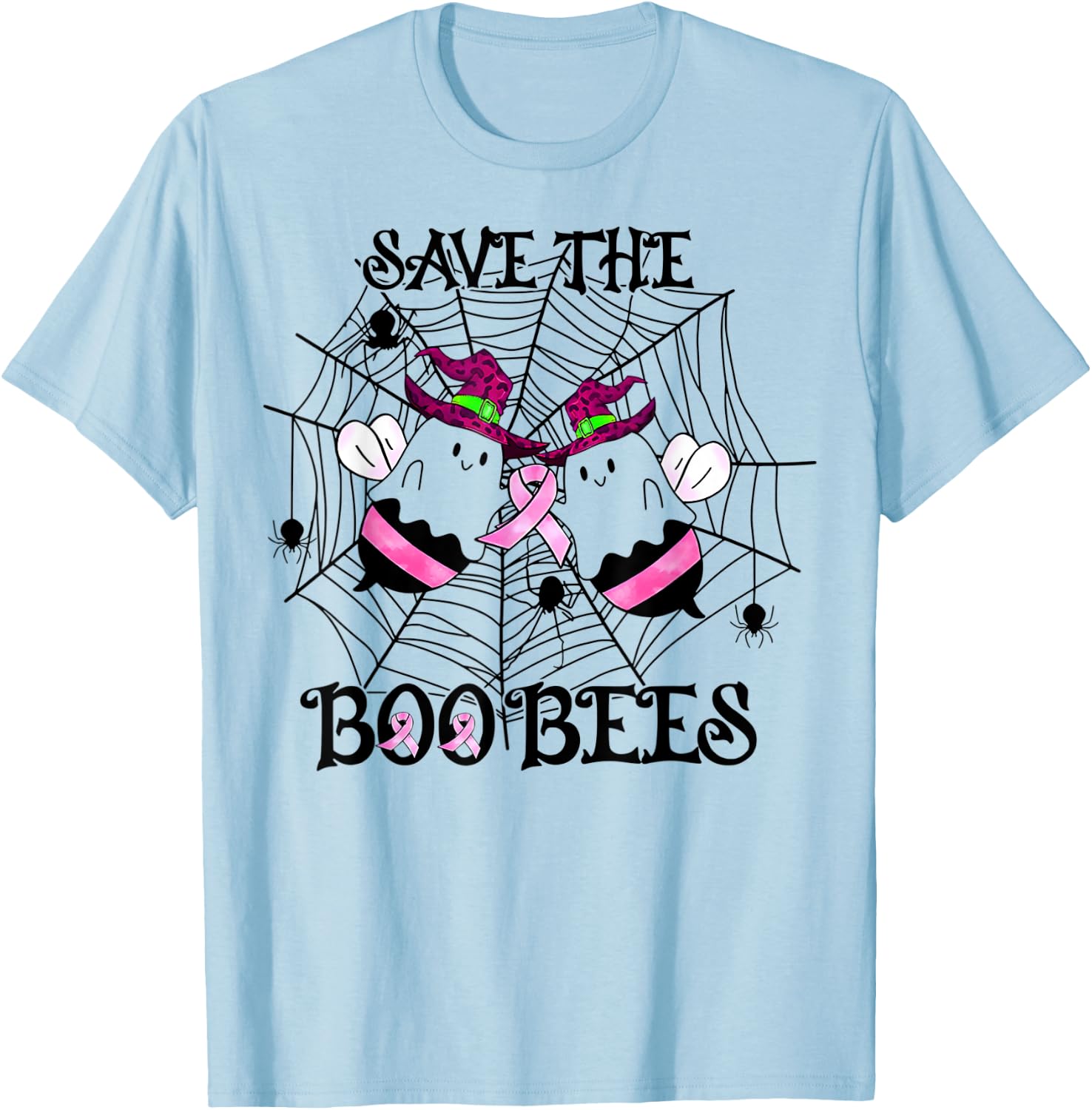 Save The Boo Bees Breast Cancer Awareness Halloween T-Shirt - T-Shirt | Light Blue
