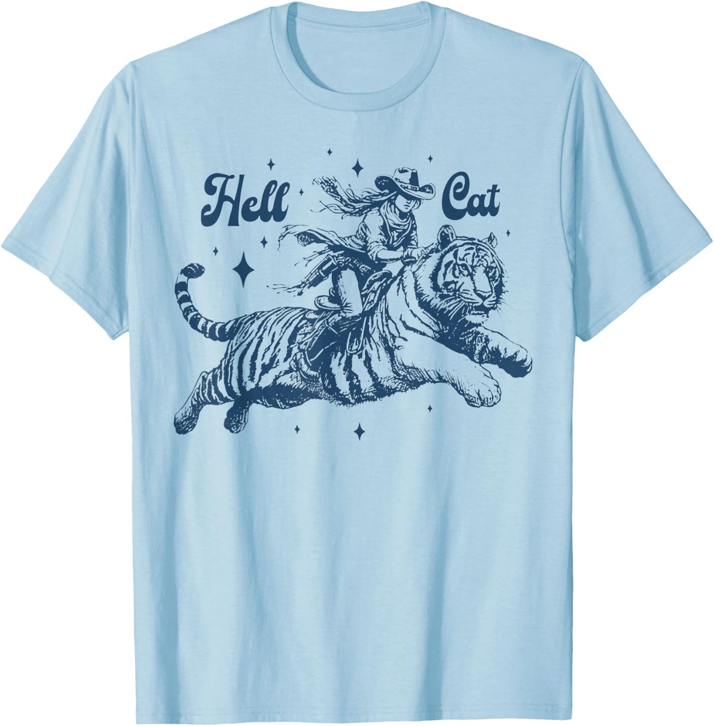 Cowgirl riding tiger Hell cat Vintage T-Shirt - T-Shirt | Light Blue