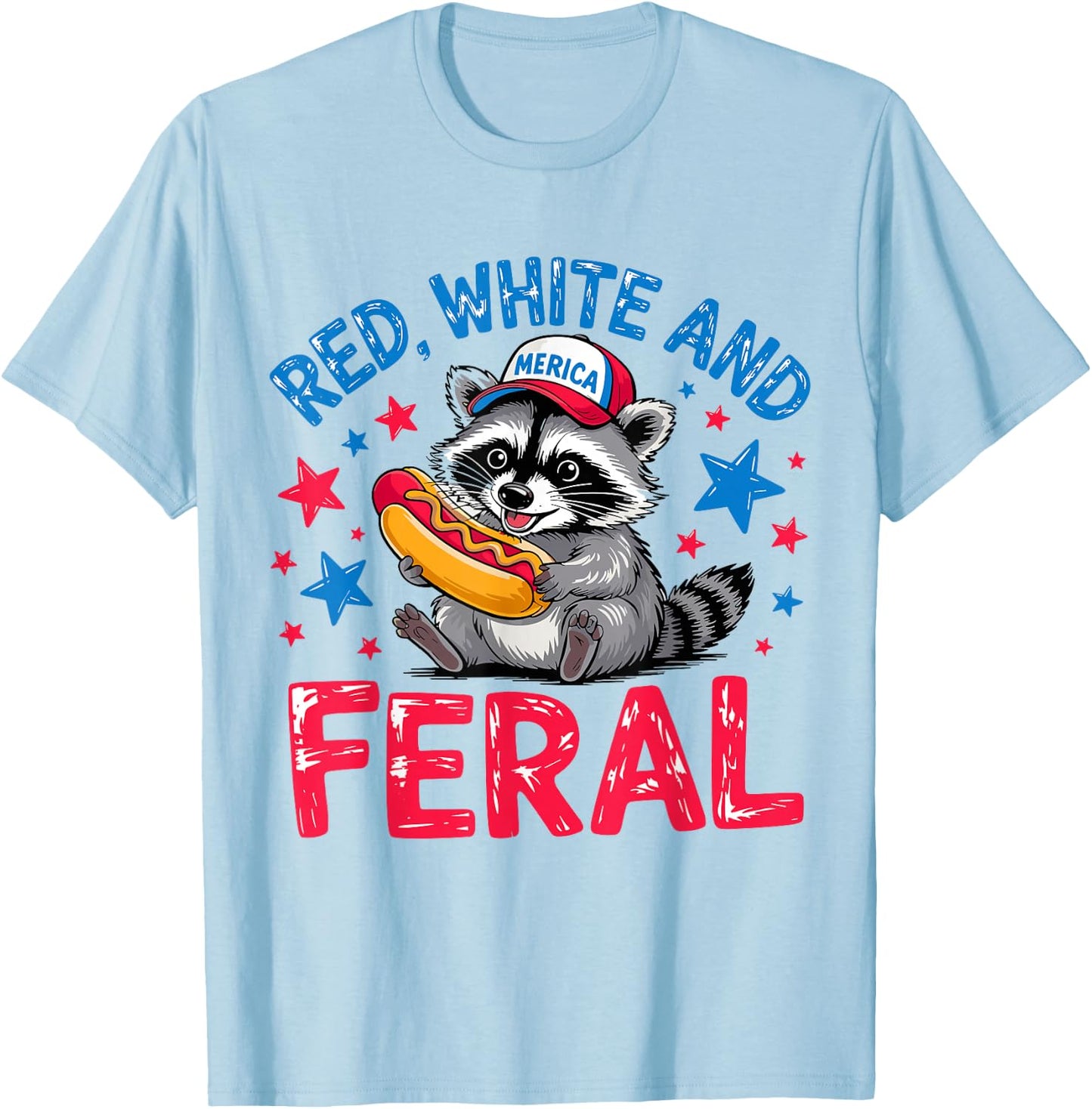 Retro Red White And Feral Raccoon USA 4th of July Boys Girls T-Shirt - T-Shirt | Light Blue