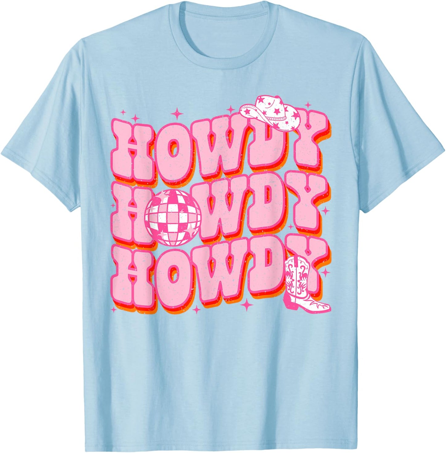 Howdy Southern Western Girl Country Rodeo Pink Cowgirl Disco T-Shirt - T-Shirt | Light Blue