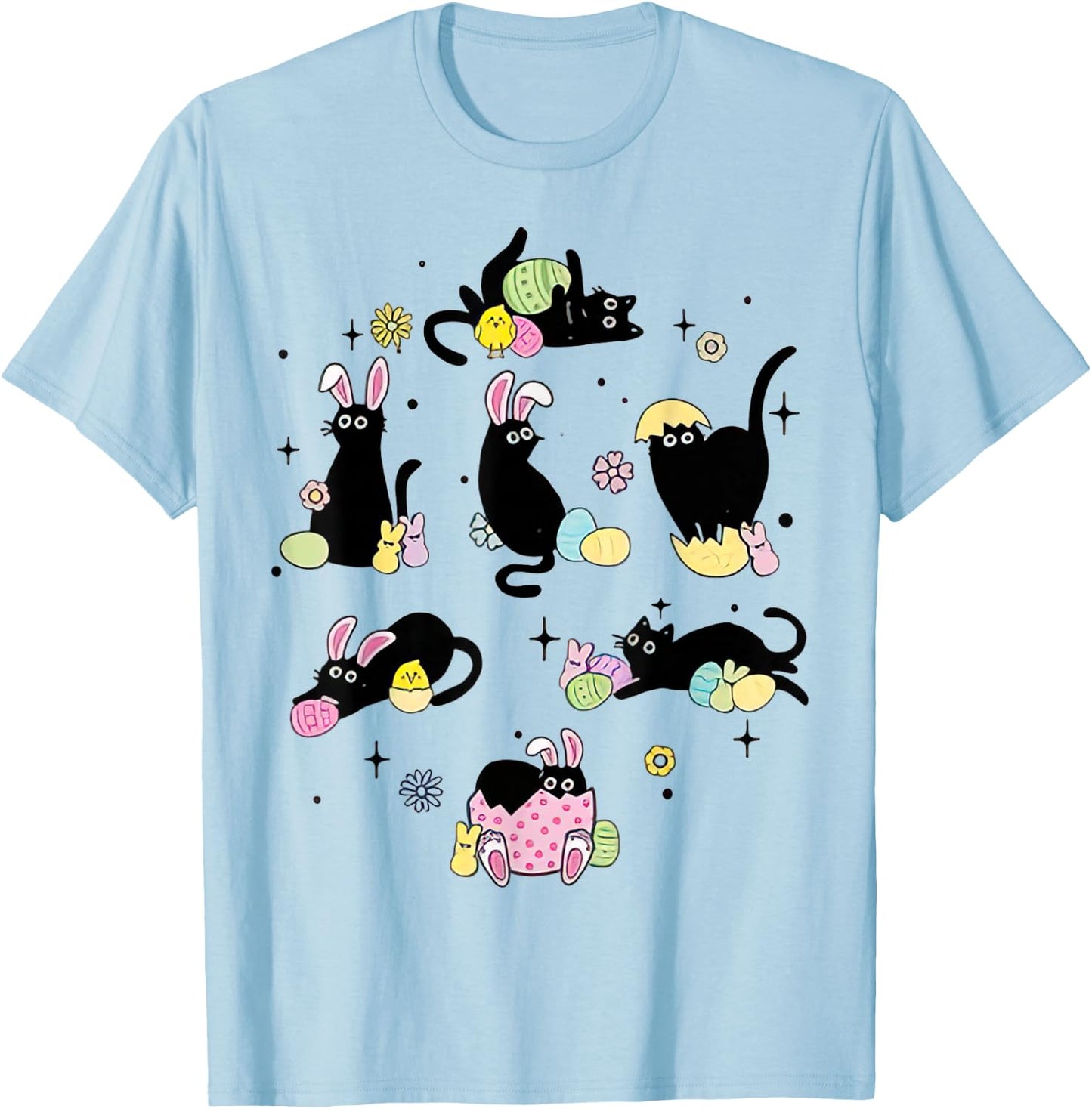 Funny Easter Black Cat Easter Day Cat Egg T-Shirt - T-Shirt | Light Blue