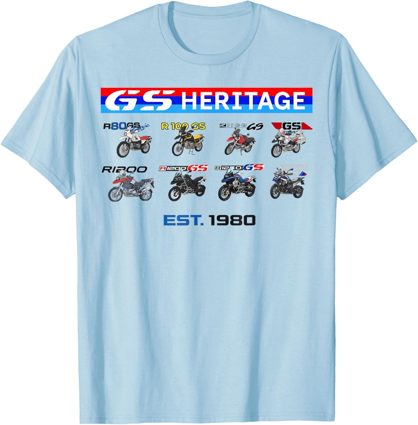 R80, R100, R1100, R1150, R1250, R1300 GS Motorcycle Heritage T-Shirt - T-Shirt | Light Blue