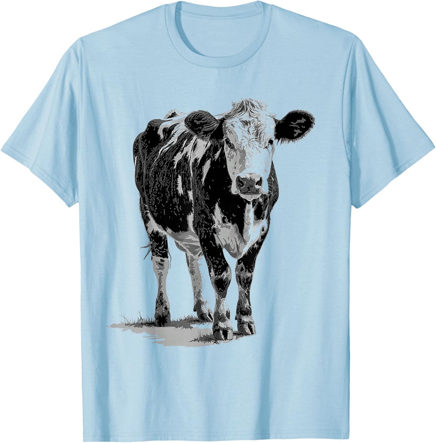 Cow Animal Print Motif Drawing Artwork Cow , White T-Shirt - T-Shirt | Light Blue