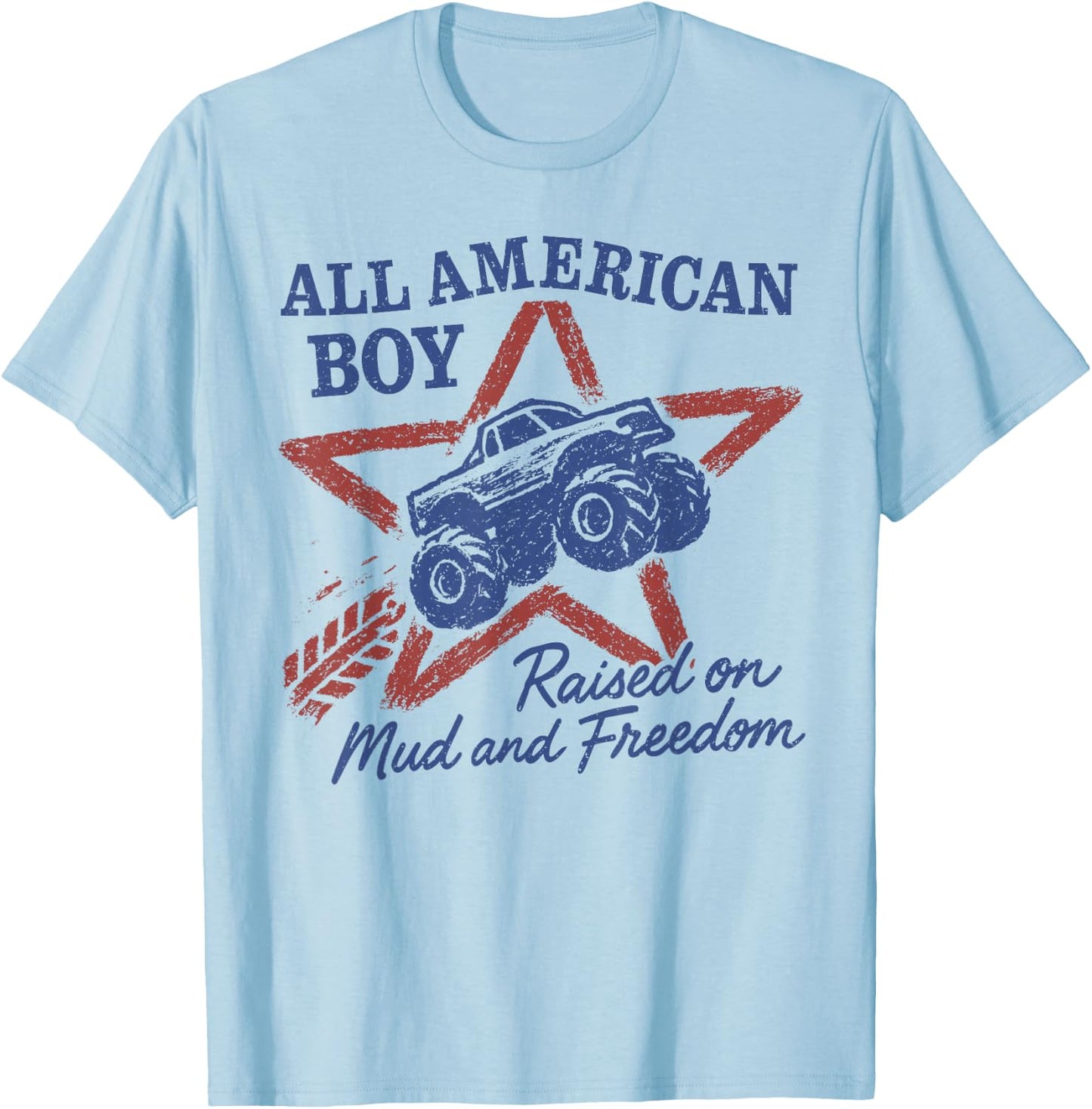All American Boy 4th of July USA Family Matching Kids Truck T-Shirt - T-Shirt | Light Blue