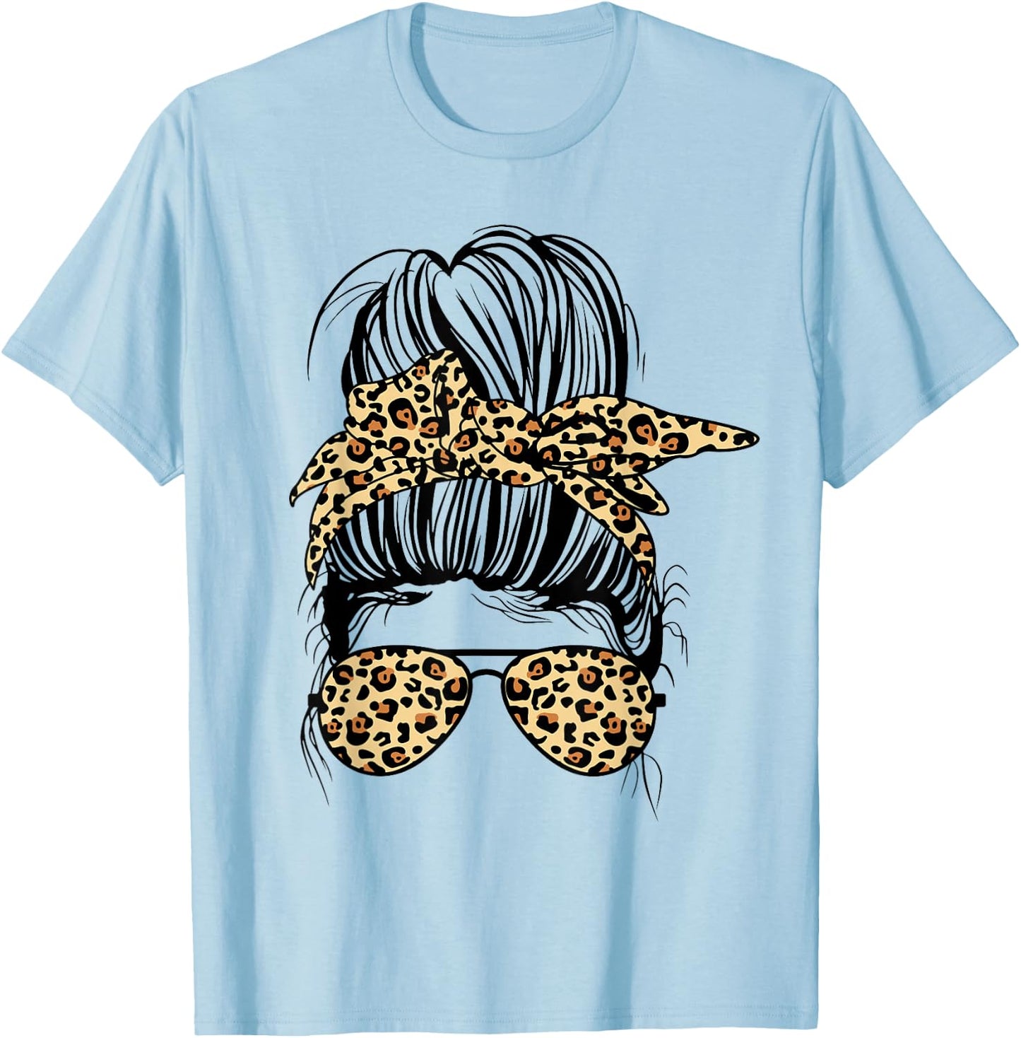 Leopard Mom Life Messy Bun Women's T-Shirt - T-Shirt | Light Blue