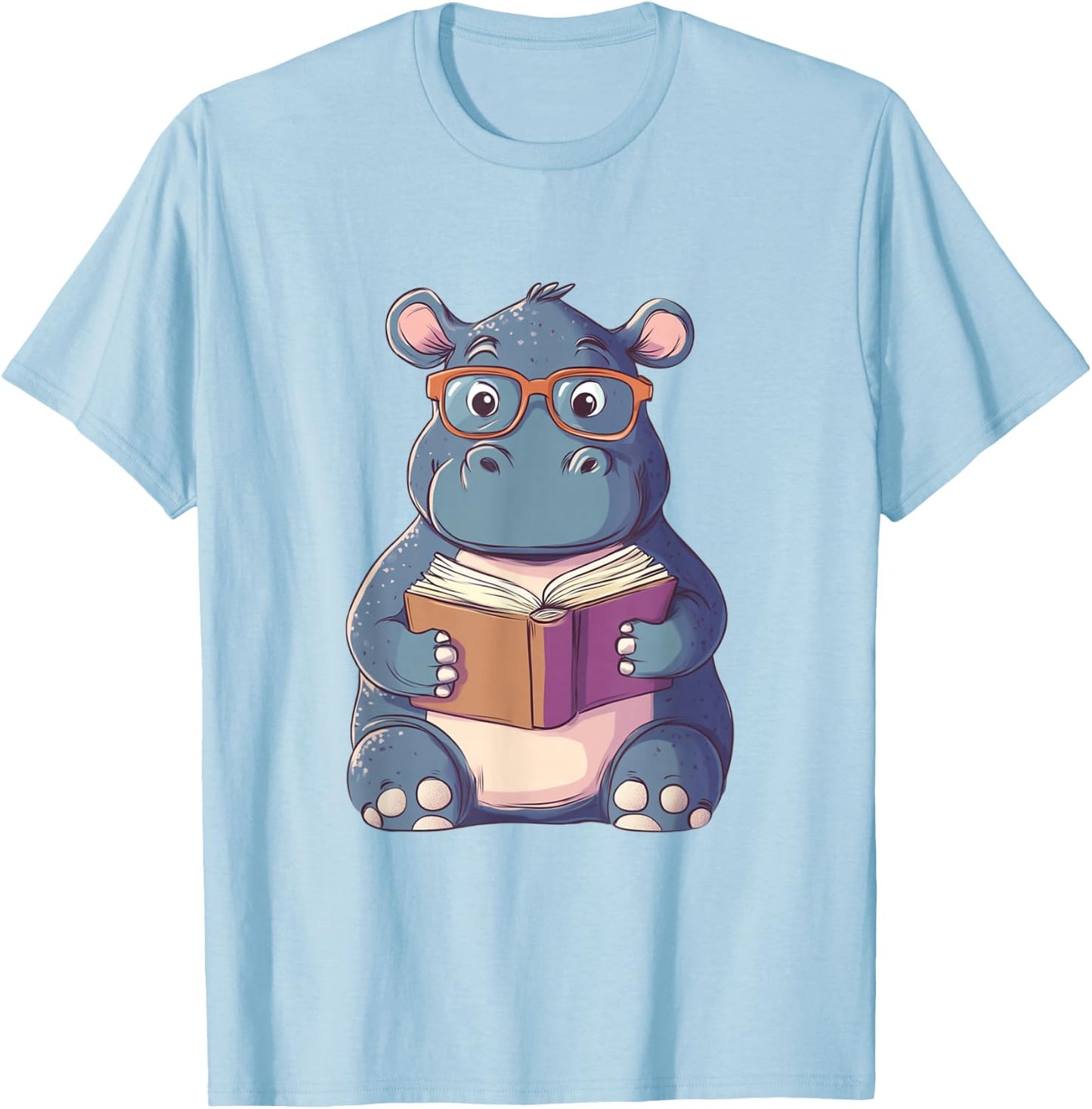 Hippo Reading Book for Boys Girls Kids Bookworm T-Shirt - T-Shirt | Light Blue
