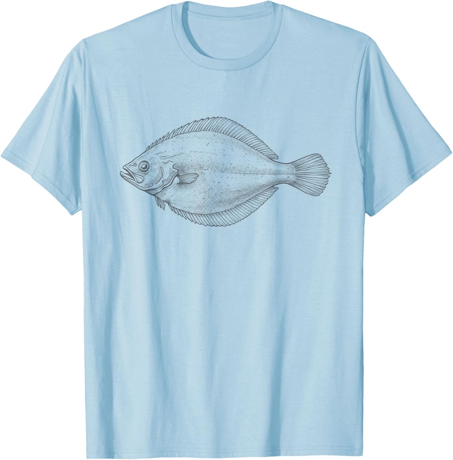 Vintage Fluke Fish Flounder Drawing Art Design T-Shirt - T-Shirt | Light Blue