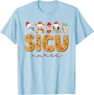 SICU Nurse Christmas Gingerbread Surgical Intensive Care T-Shirt - T-Shirt | Light Blue