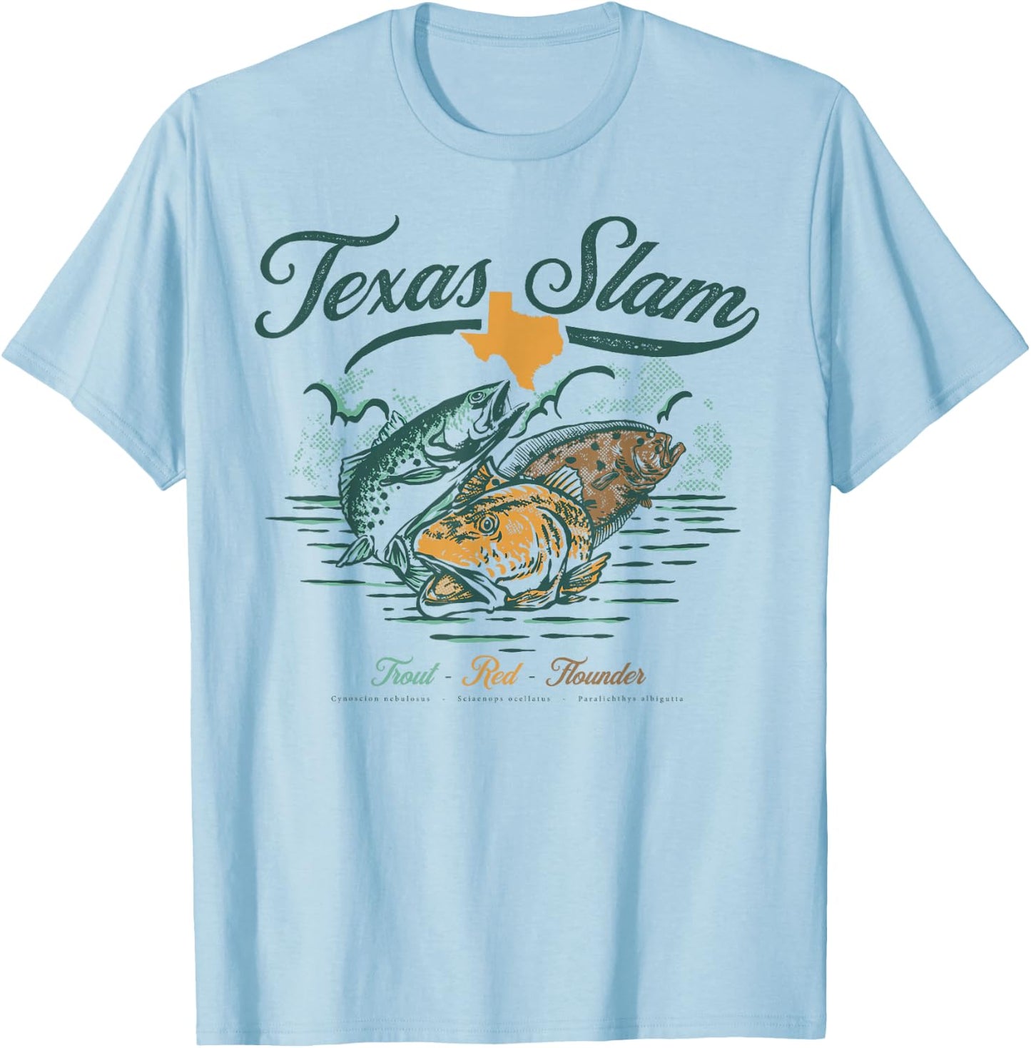 Gulf Coast Fishing Texas Slam - Trout Red Flounder T-Shirt - T-Shirt | Light Blue