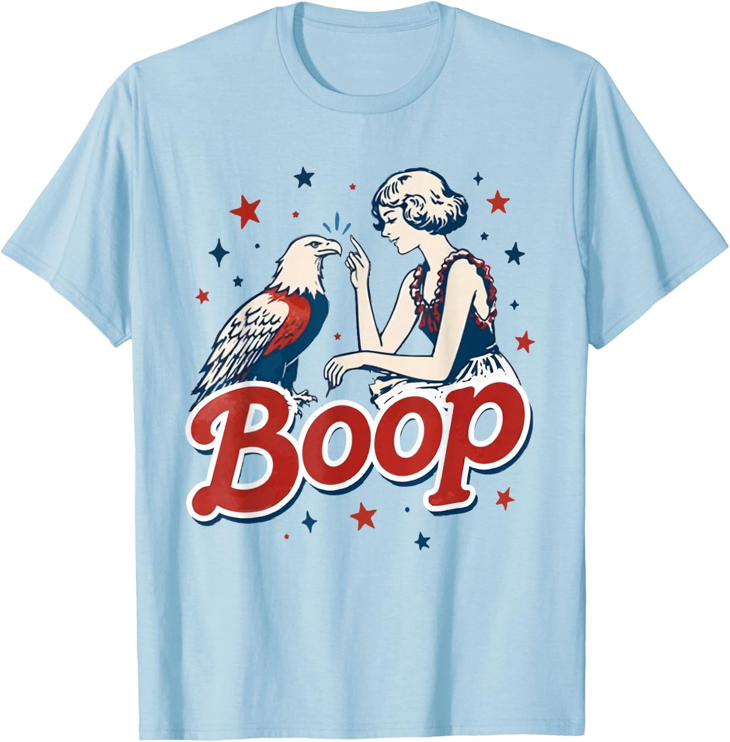 Vintage Cute 4th of July Funny Boop Eagle Patriotic Merica T-Shirt - T-Shirt | Light Blue