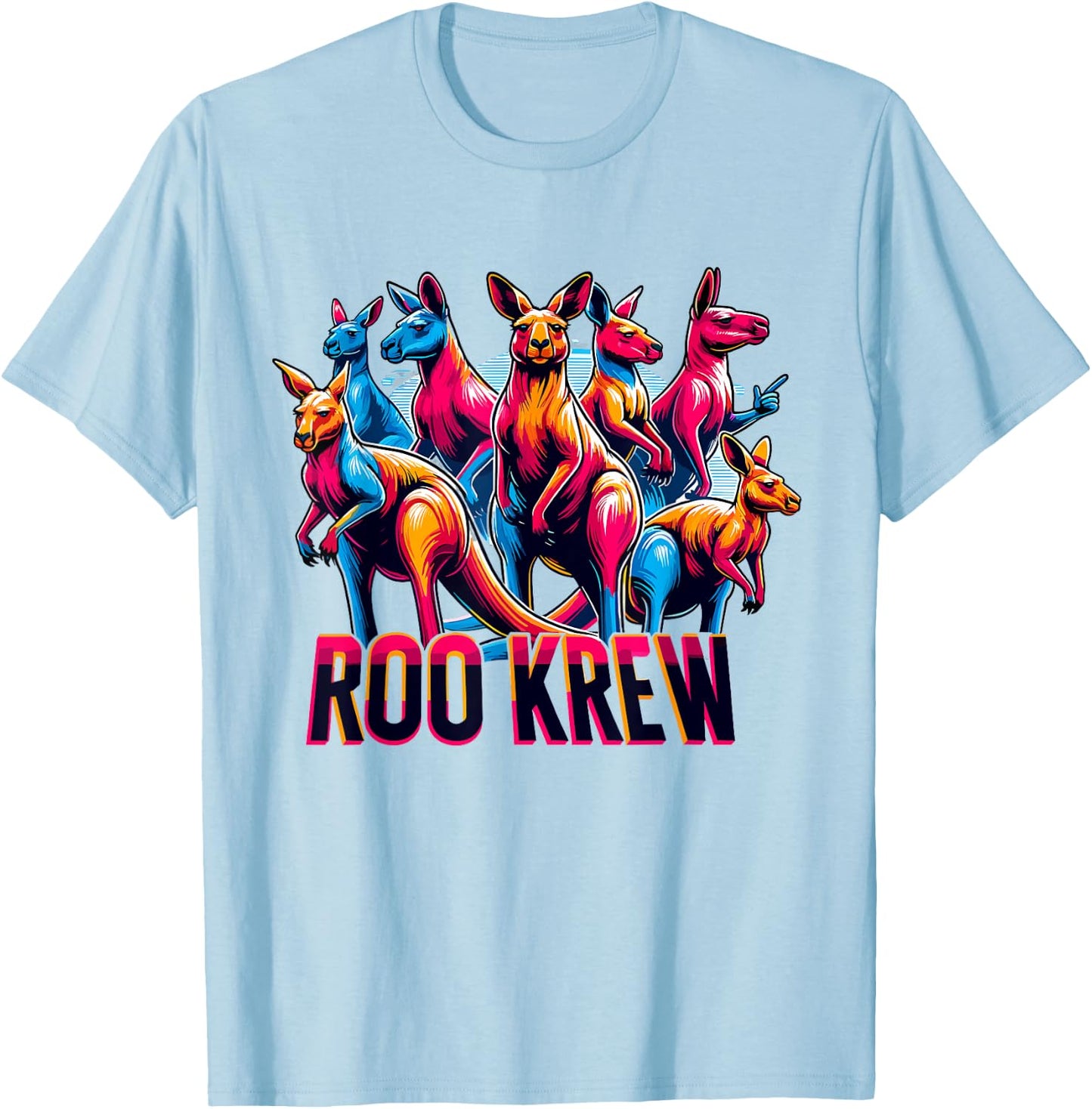 Roo Krew Funny Aussie Outback Kangaroo Humor T-Shirt - T-Shirt | Light Blue