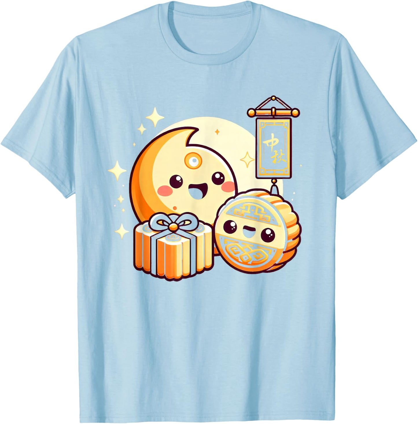 Chinese Mid Autumn Moon Rabbit MoonCake Festival Zhongqiu T-Shirt - T-Shirt | Light Blue