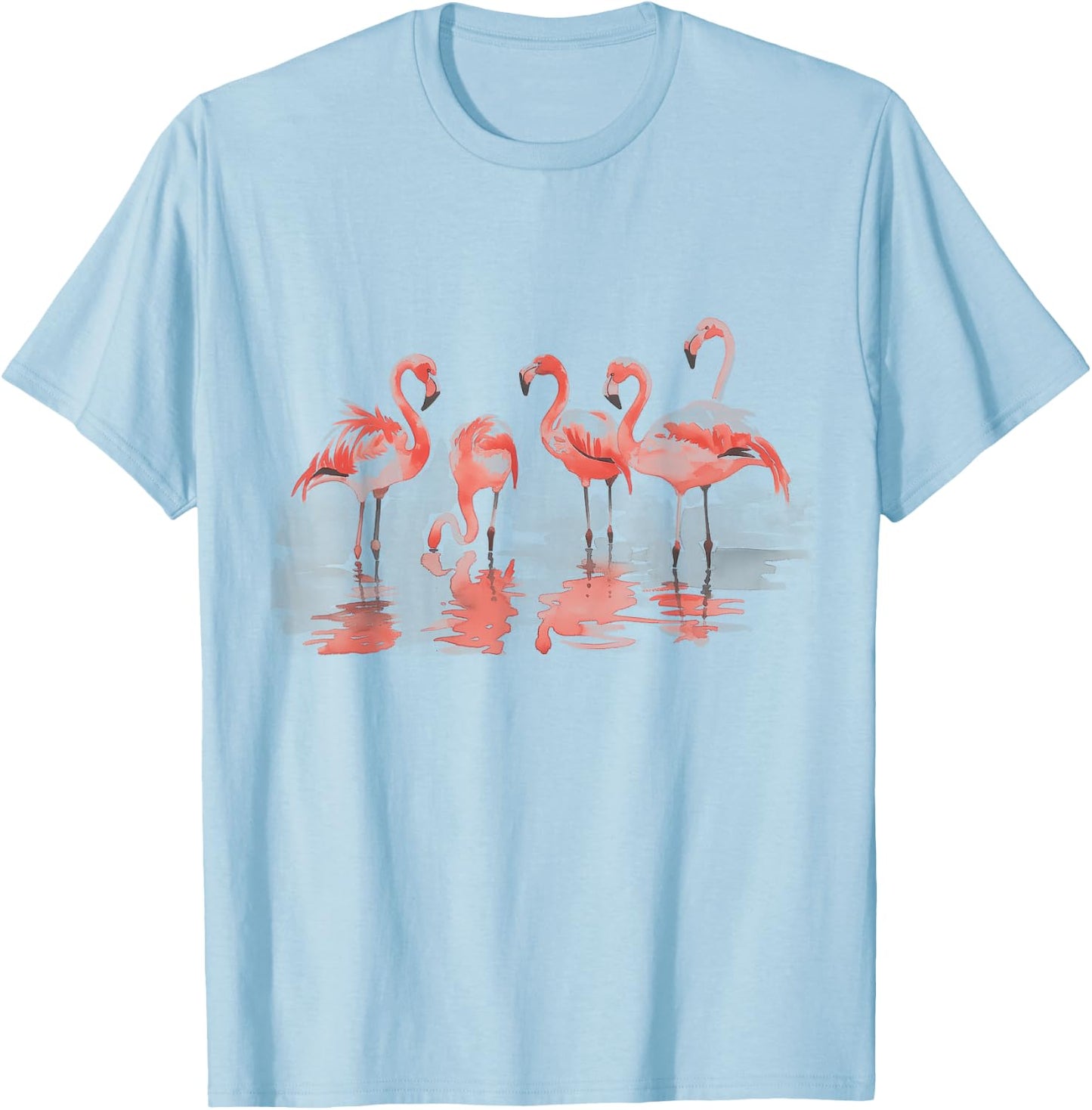 Flamingo Watercolour Art Vintage Flamingo Lovers White T-Shirt - T-Shirt | Light Blue
