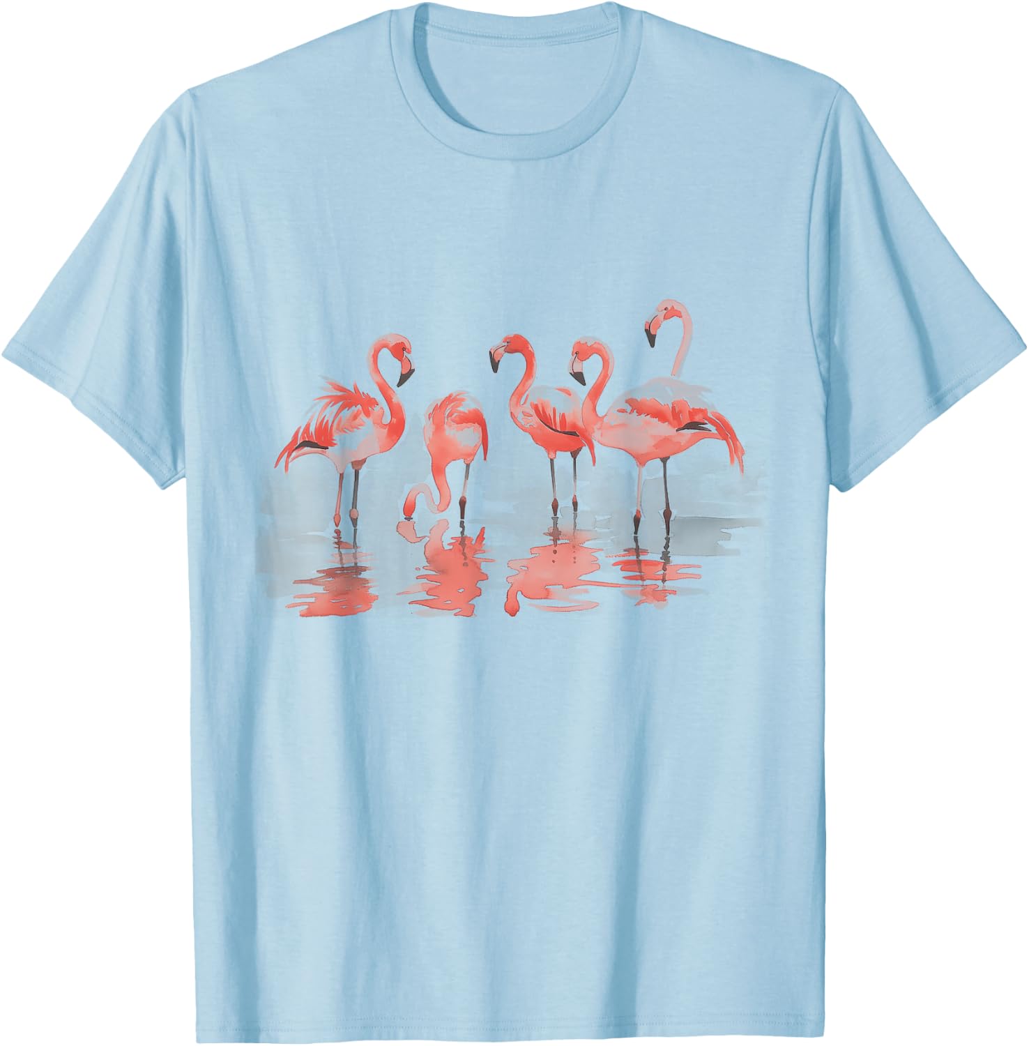 Flamingo Watercolour Art Vintage Flamingo Lovers White T-Shirt - T-Shirt | Light Blue