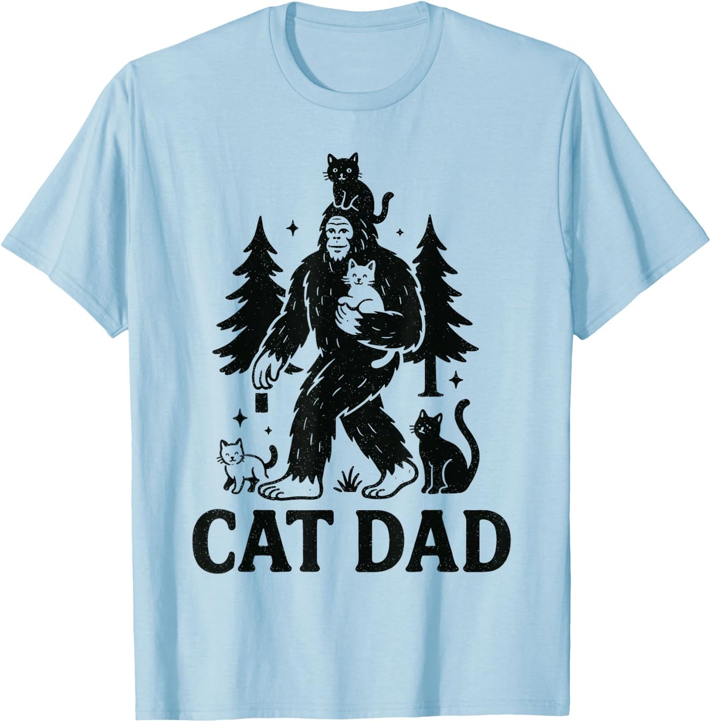 Cat Dad Bigfoot Cat Lover Funny Sasquatch Art T-Shirt - T-Shirt | Light Blue
