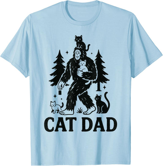 Cat Dad Bigfoot Cat Lover Funny Sasquatch Art T-Shirt - T-Shirt | Light Blue