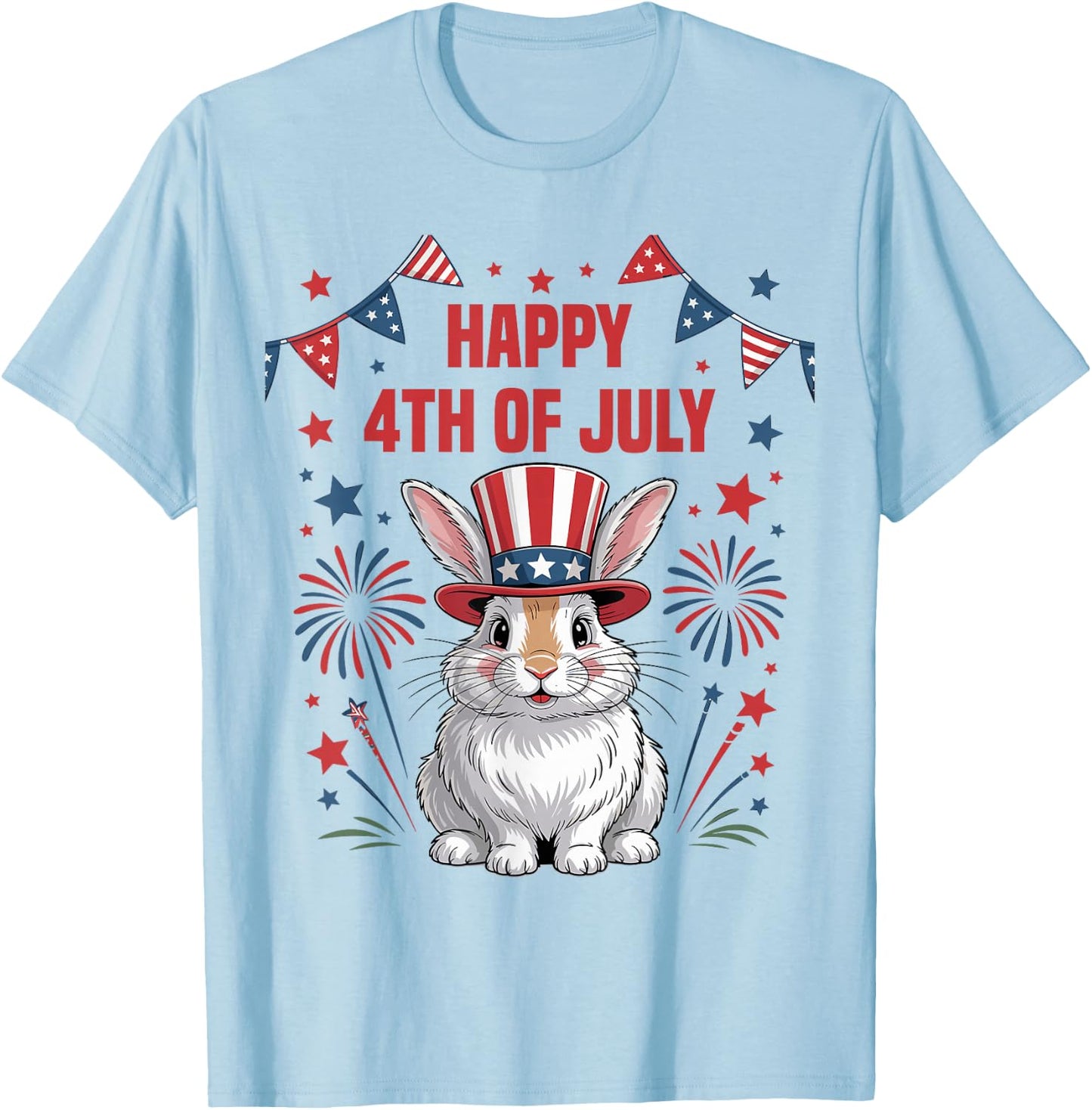 Happy 4th of July Patriotic Rabbit Animals Lovers Fireworks T-Shirt - T-Shirt | Light Blue