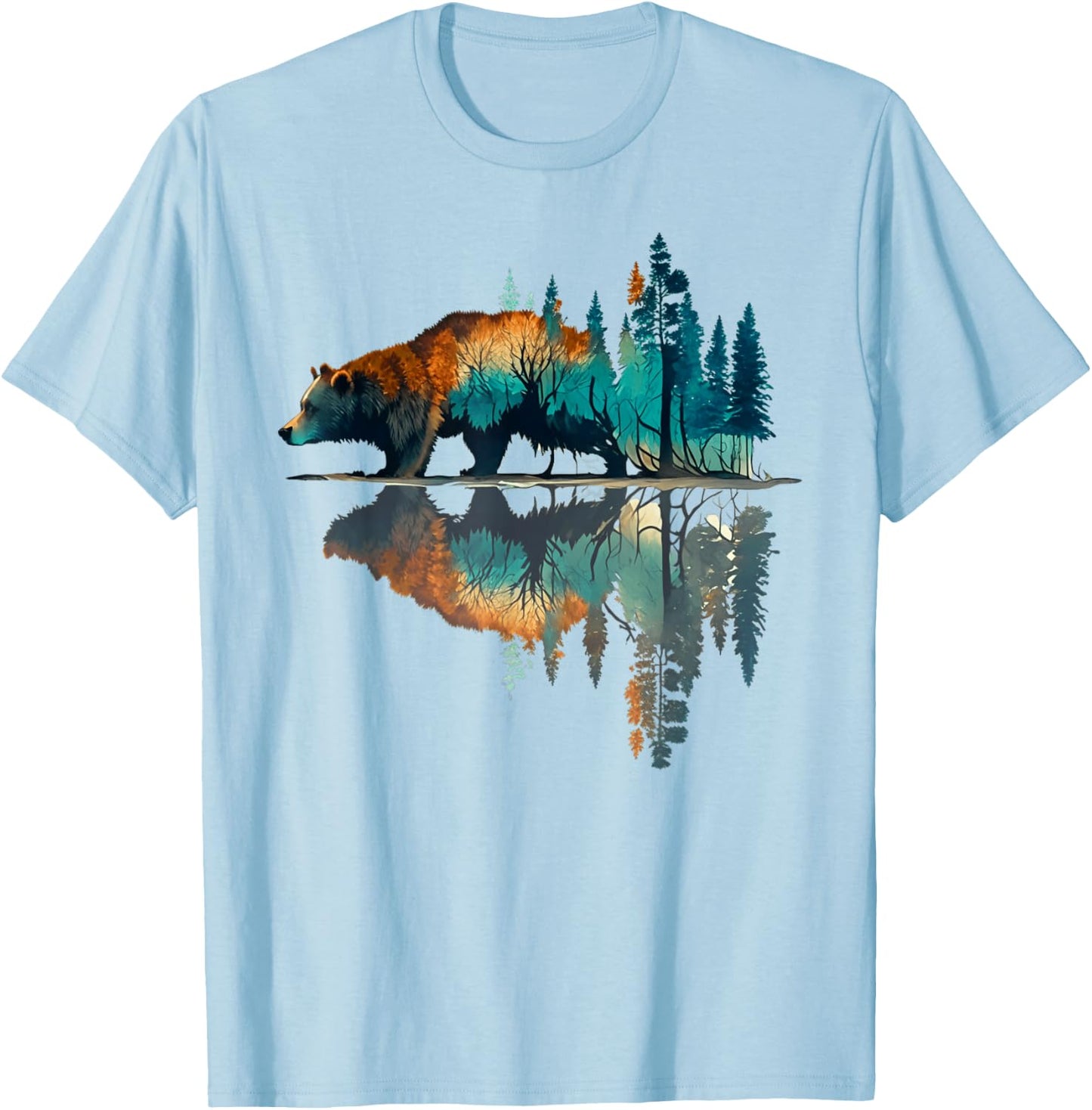 Trees Reflection Wildlife Nature Animal Bear Outdoor Forest T-Shirt - T-Shirt | Light Blue