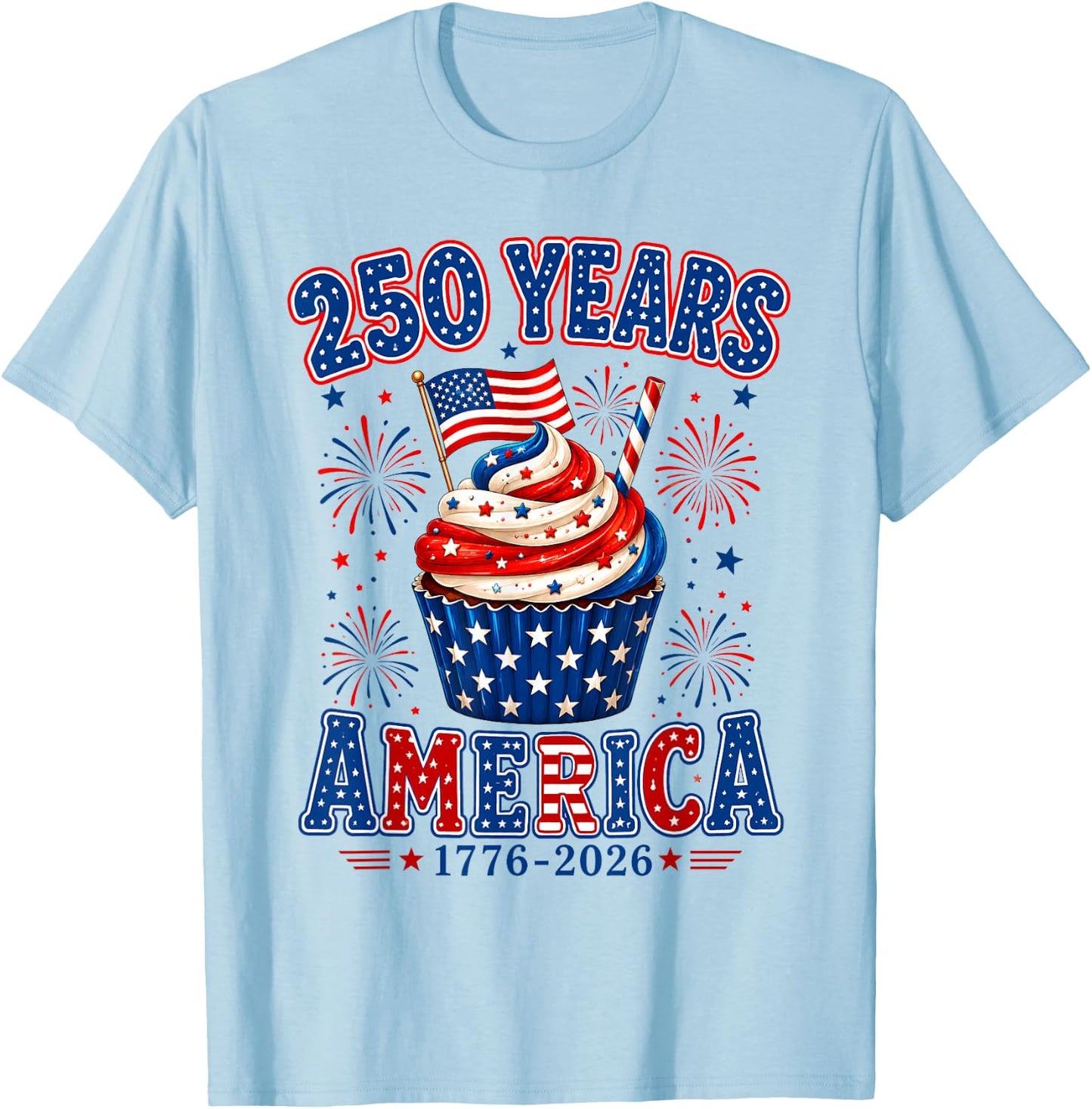 250 Years America Ice Cream Patriotic 250th Anniversary USA T-Shirt - T-Shirt | Light Blue