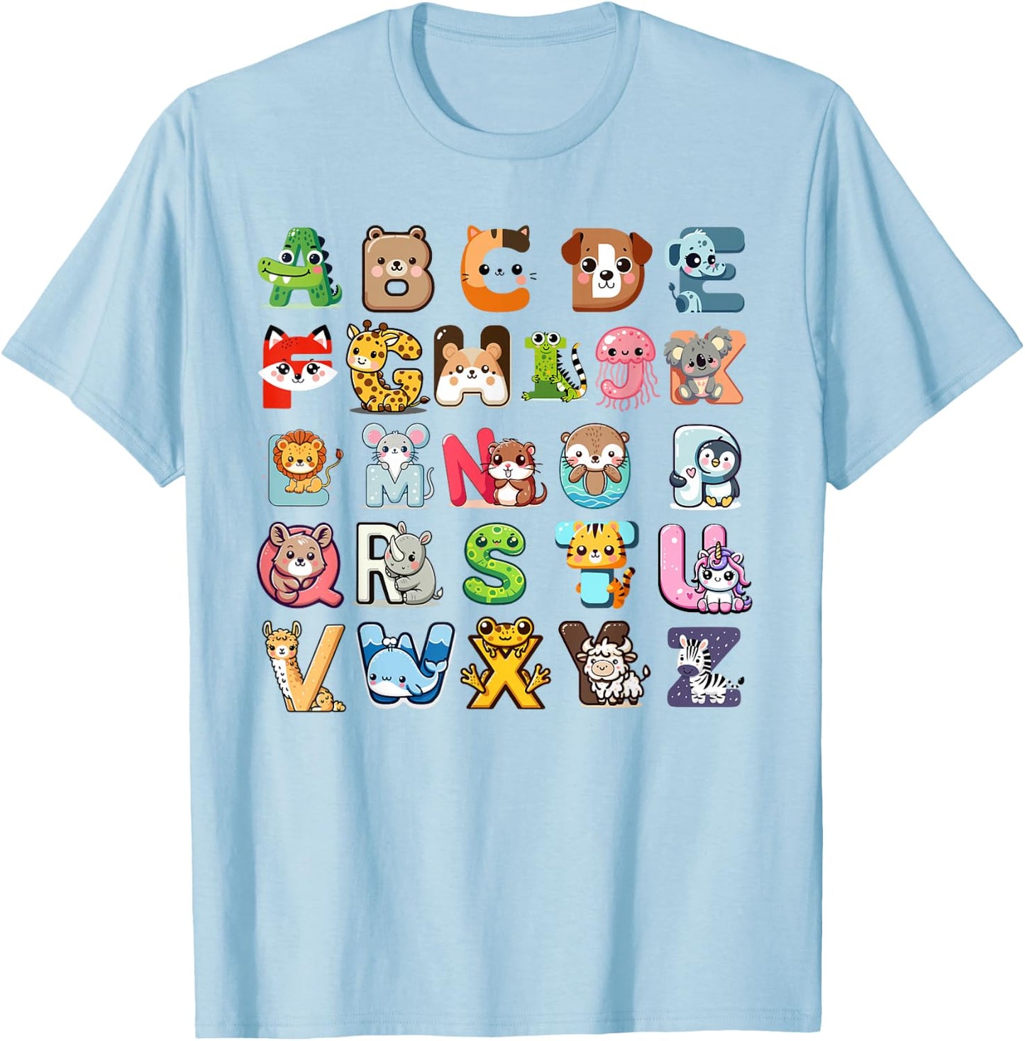Zoo ABC Letters for Boys and Girls , White T-Shirt - T-Shirt | Light Blue