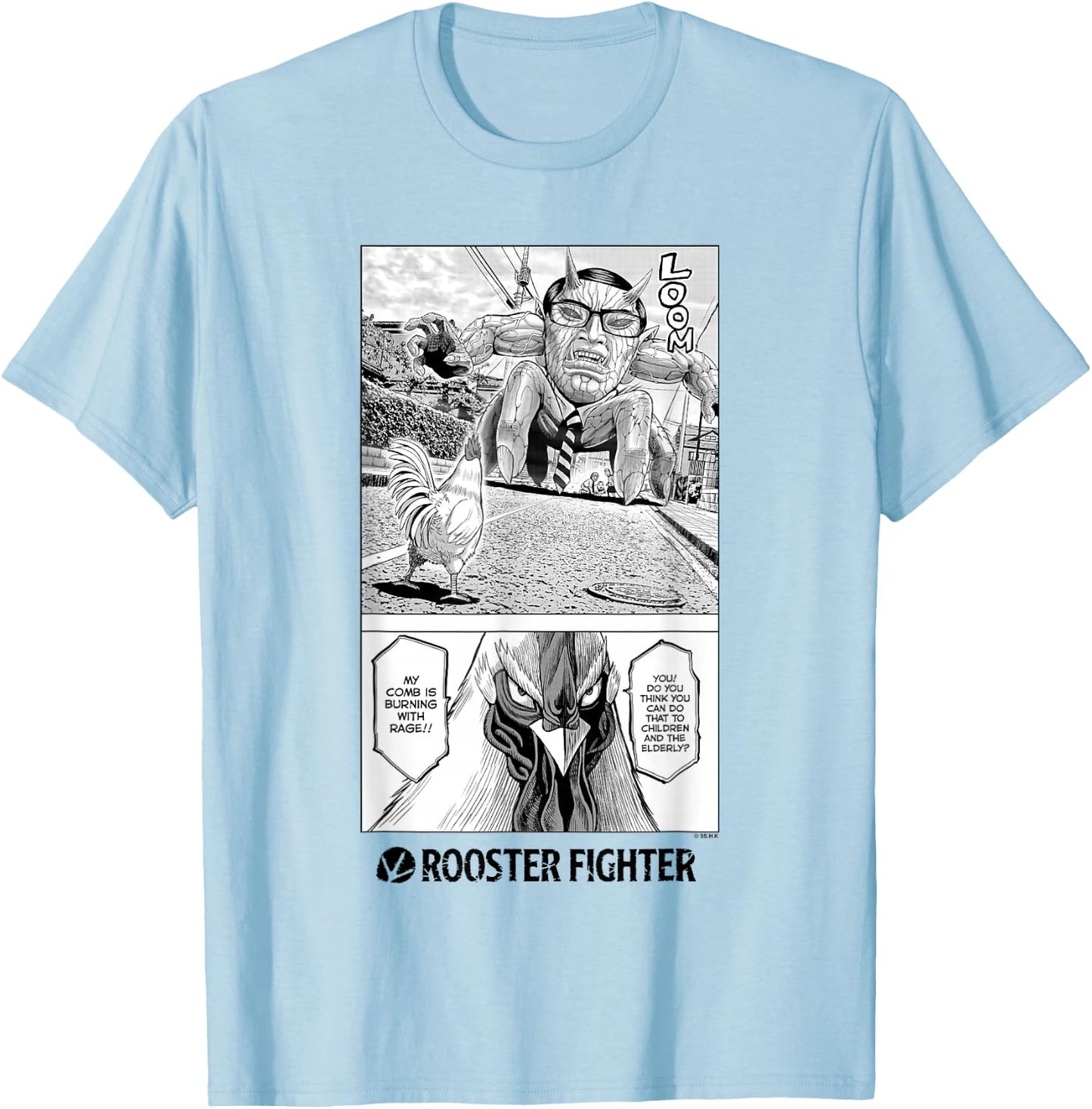Rooster Fighter Keiji Street Fight Burning With Rage T-Shirt - T-Shirt | Light Blue
