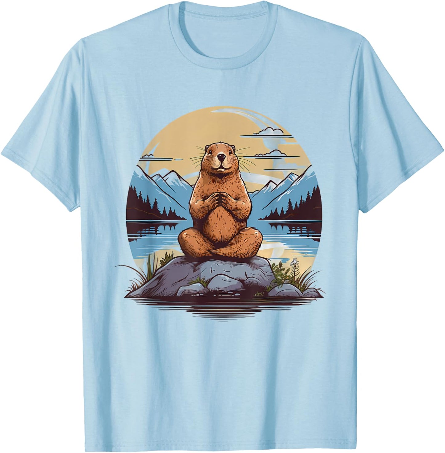 Groundhog Meditation Yoga T-Shirt - T-Shirt | Light Blue