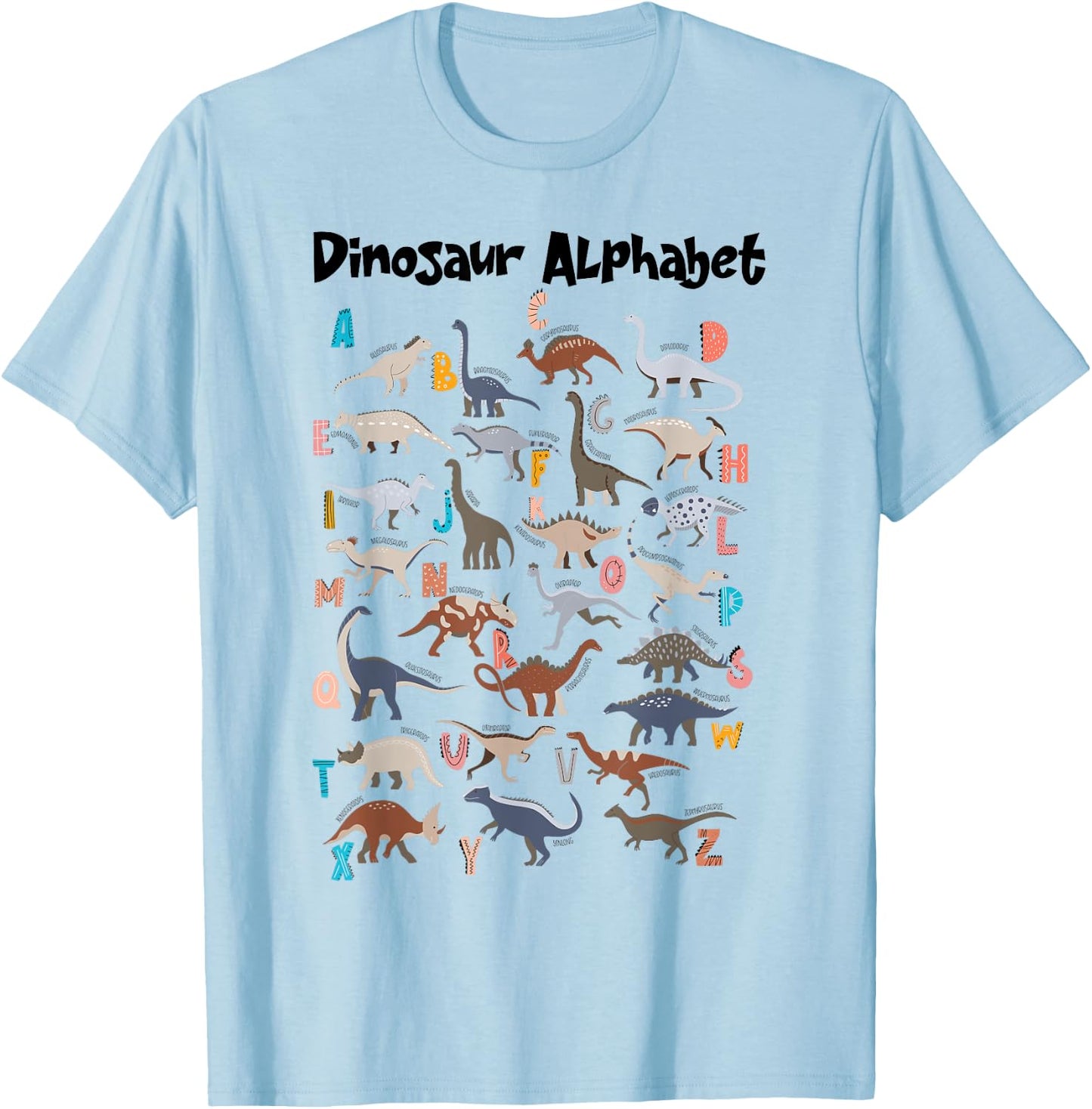 Cute Educational Types Dinosaurs Alphabet A-Z ABC Dino kids T-Shirt - T-Shirt | Light Blue