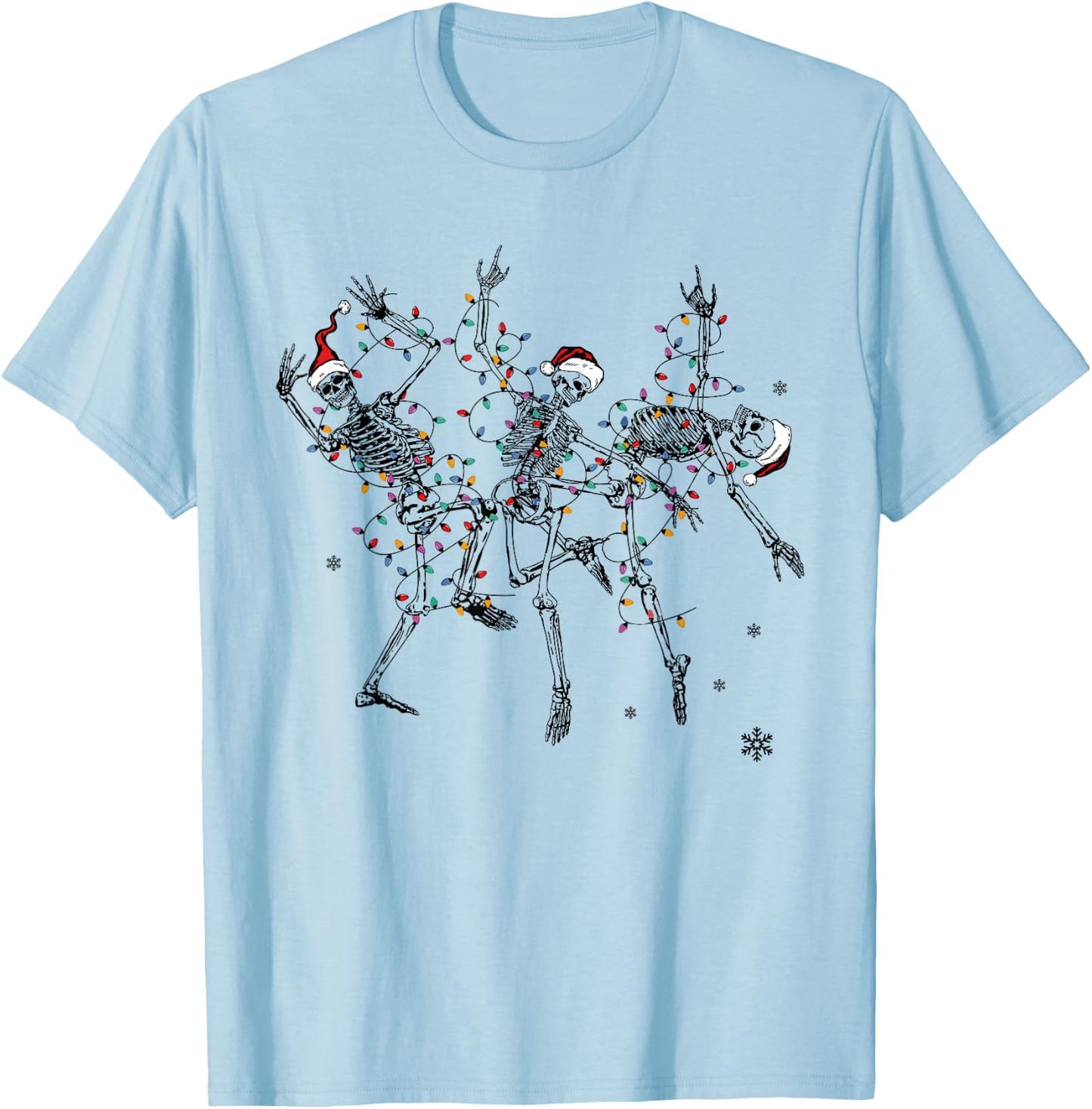 Dancing Skeleton Christmas Merry and Bright Dead Inside Xmas T-Shirt - T-Shirt | Light Blue