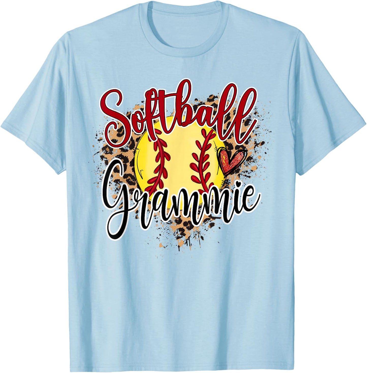Softball Grammie Leopard Softball Lover Matching Family T-Shirt - T-Shirt | Light Blue