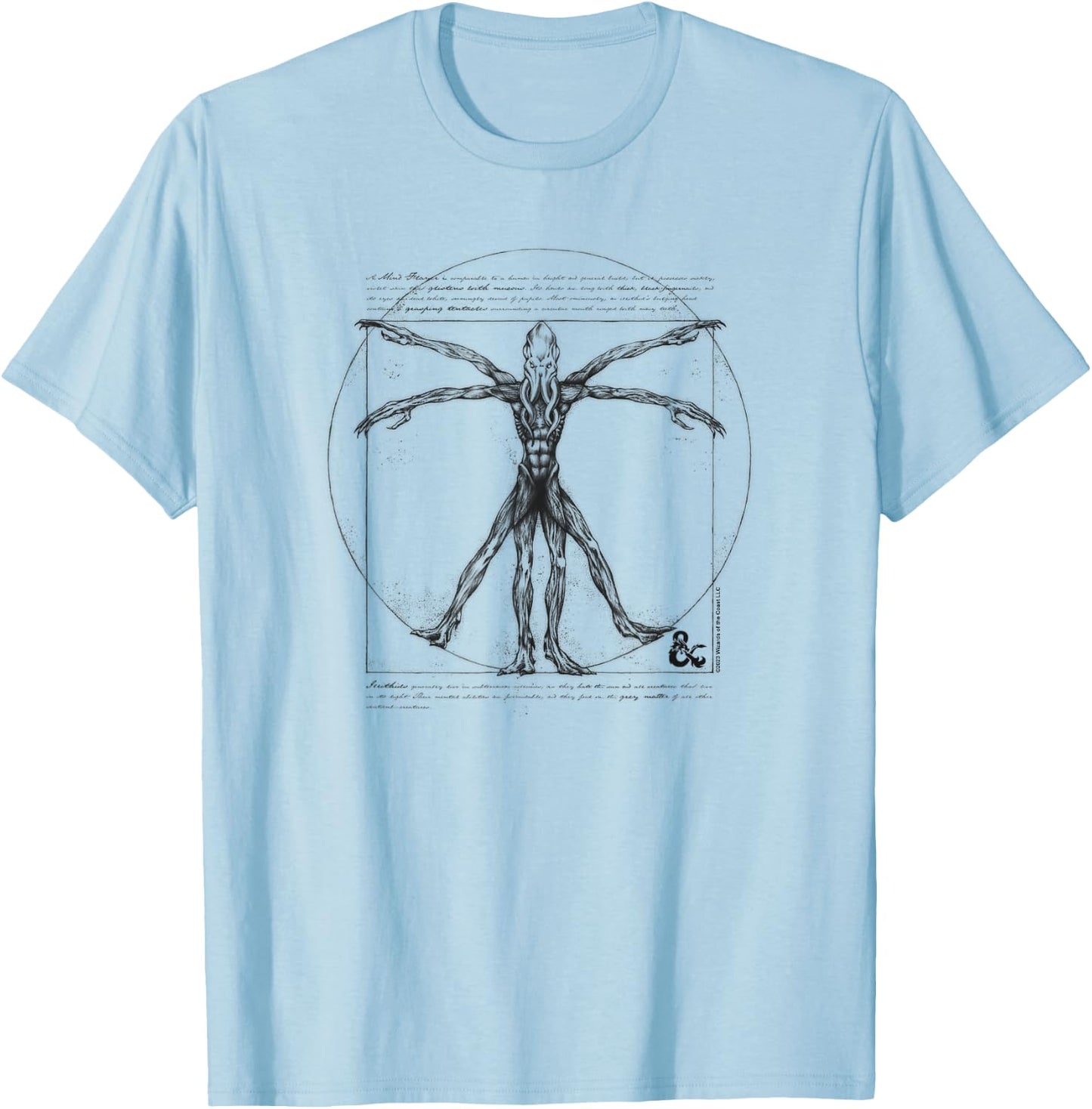 Dungeons & Dragons Mind Flayer Vitruvian Man Vintage Sketch T-Shirt - T-Shirt | Light Blue