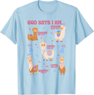 God Says I Am Birthday Llama Lover Men Women Christian T-Shirt - T-Shirt | Light Blue