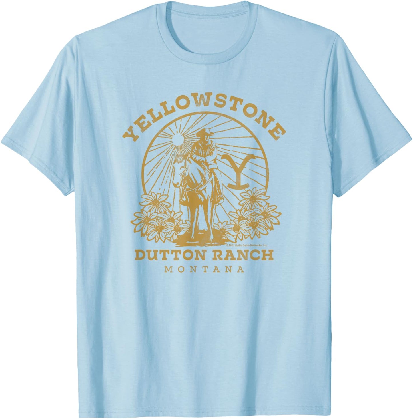 Yellowstone Dutton Ranch Solo Horseback Rider Logo V2 T-Shirt - T-Shirt | Light Blue
