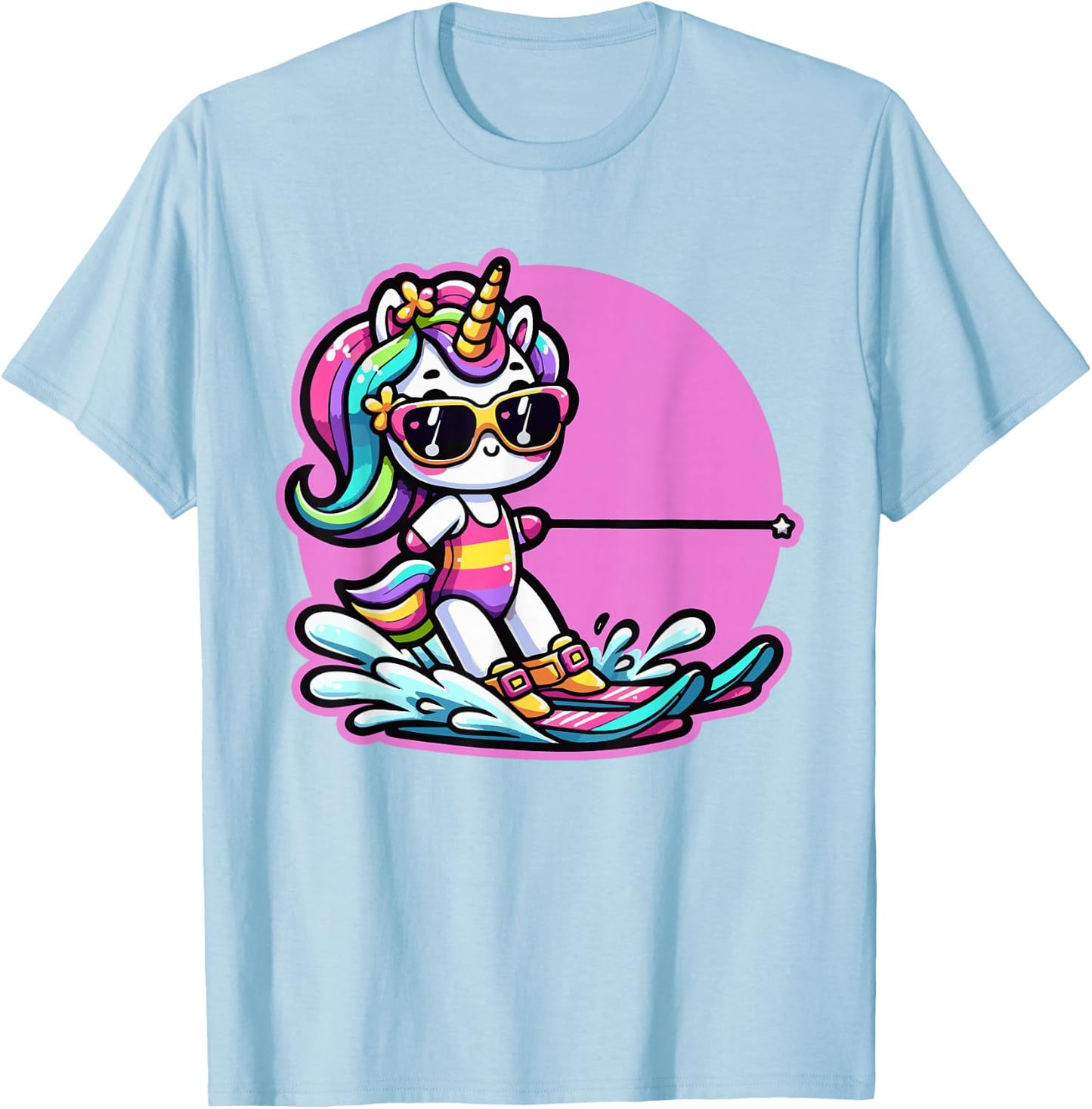 Waterski Girl Waterskier Unicorn Waterski T-Shirt - T-Shirt | Light Blue