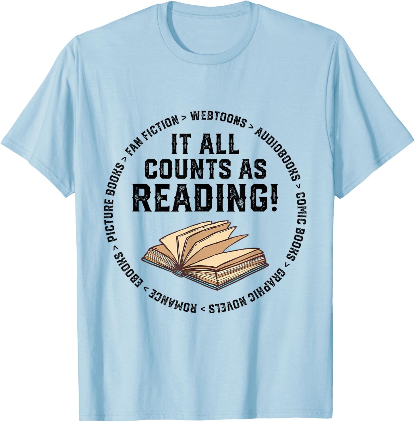 It All Counts As Reading Reader Librarian Teacher T-Shirt - T-Shirt | Light Blue