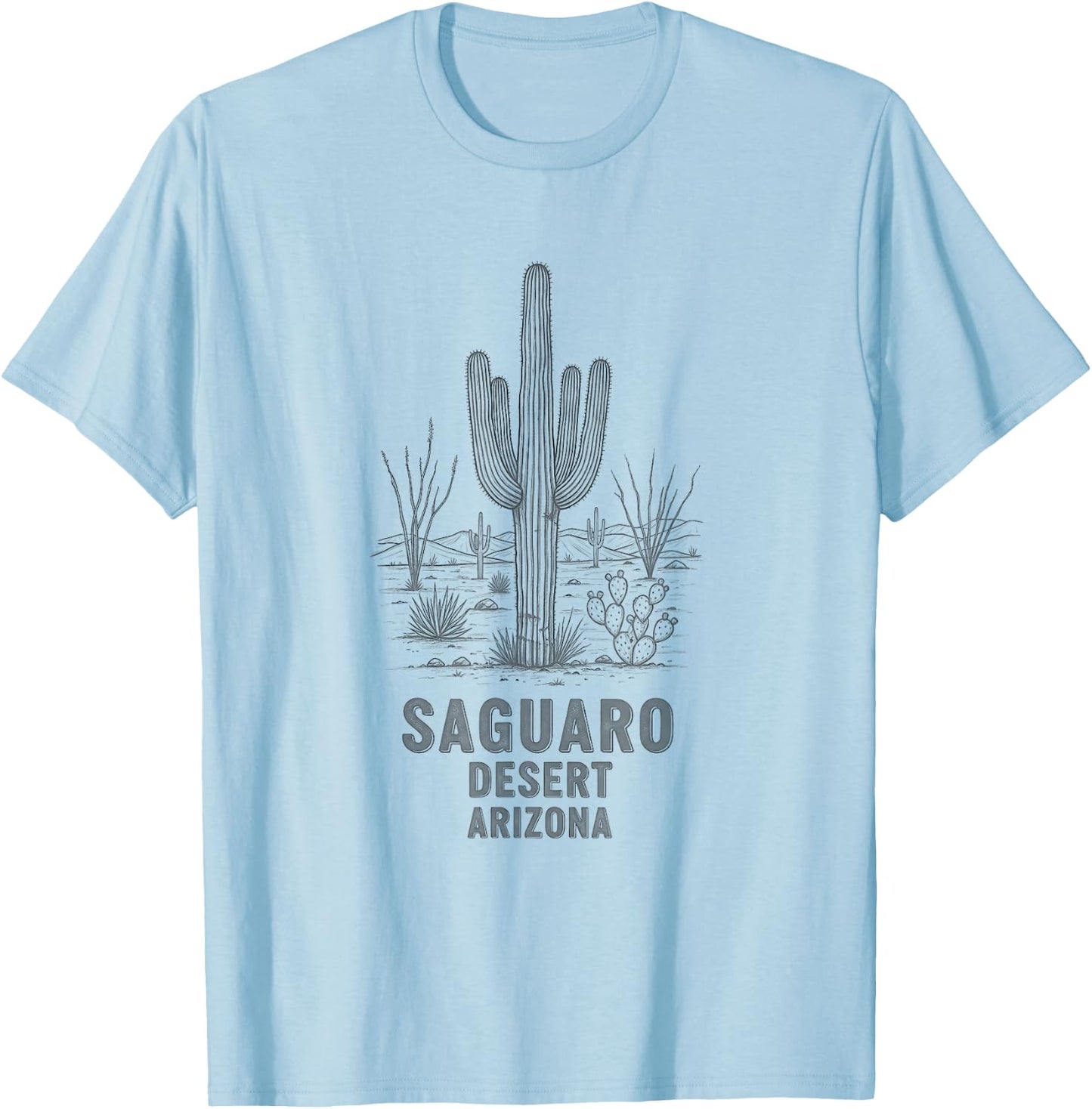 Vintage Saguaro Desert Arizona Drawing Art Design T-Shirt - T-Shirt | Light Blue