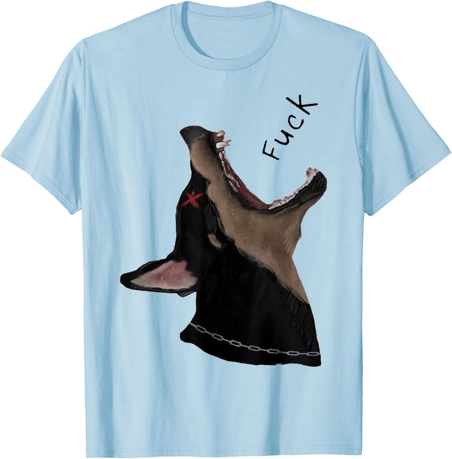 Doberman Dog Fuck Howling Yelling Art T-Shirt - T-Shirt | Light Blue