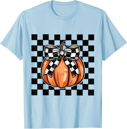 Checkered Halloween pumpkin cute coquette bow aesthetic girl