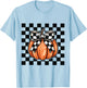Checkered Halloween pumpkin cute coquette bow aesthetic girl T-Shirt - T-Shirt | Light Blue